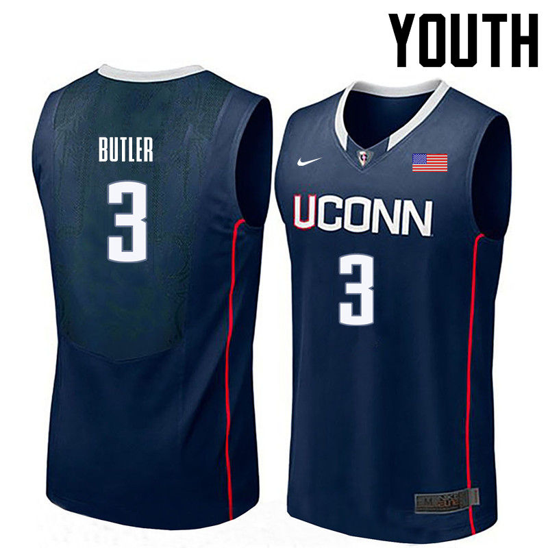 Youth Uconn Huskies #3 Caron Butler College Basketball Jerseys-Navy